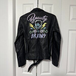 Beauty & Brains Painted Back Faux Leather Moto Jacket Hot Topic